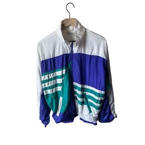Vintage Vengo Colorblock Nylon Zip-Up Windbreaker Jacket Large Retro Athletic